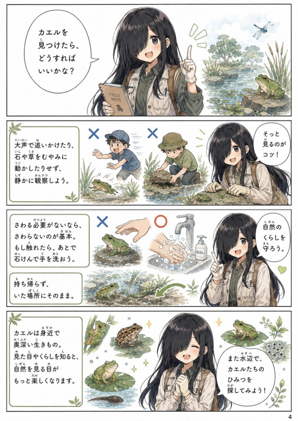 メカクレ娘の世界のカエル学習漫画