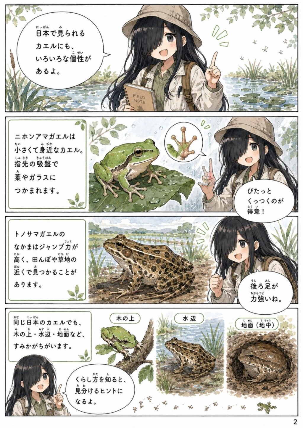 メカクレ娘の世界のカエル学習漫画