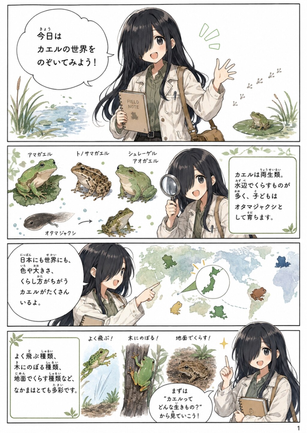 メカクレ娘の世界のカエル学習漫画