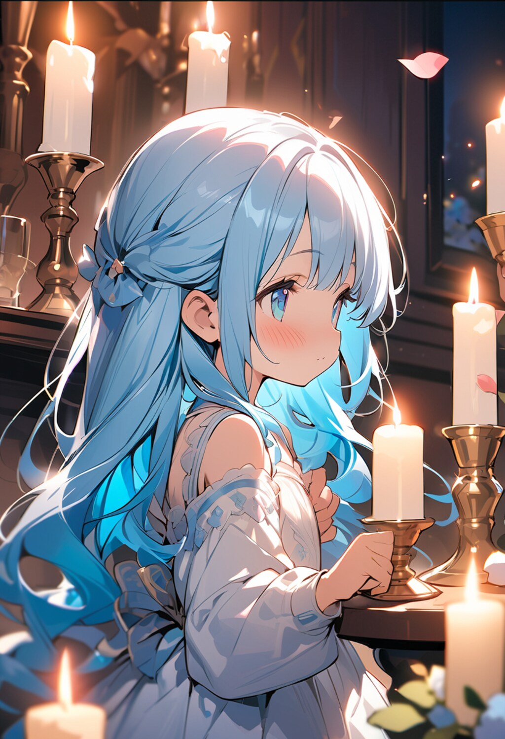 キャンドルで照らされた頬