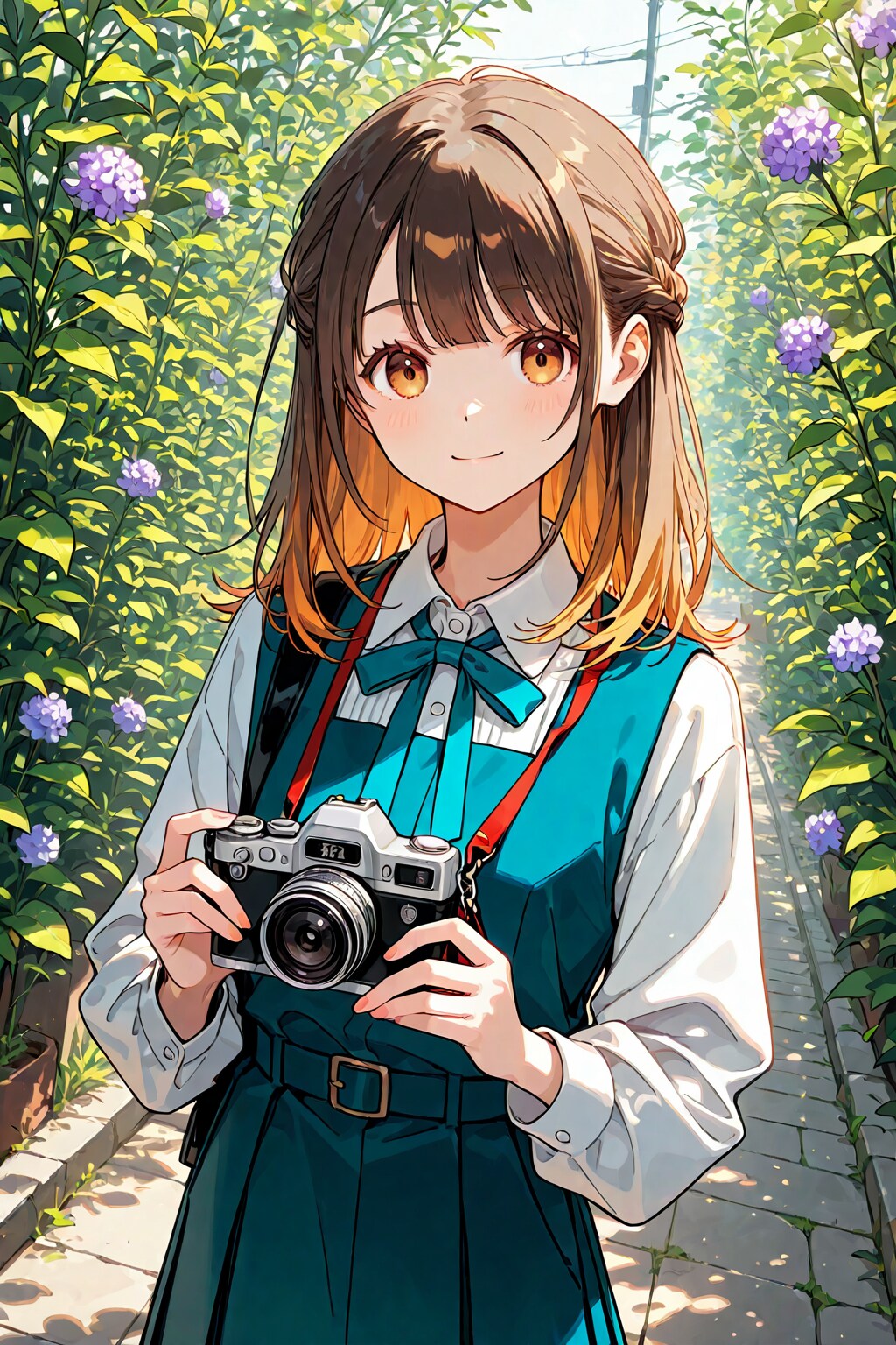 カメラを構えて花を撮影している少女 | の人気AIイラスト・グラビア