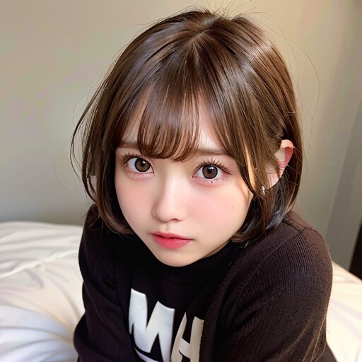 ショートヘアとベッド