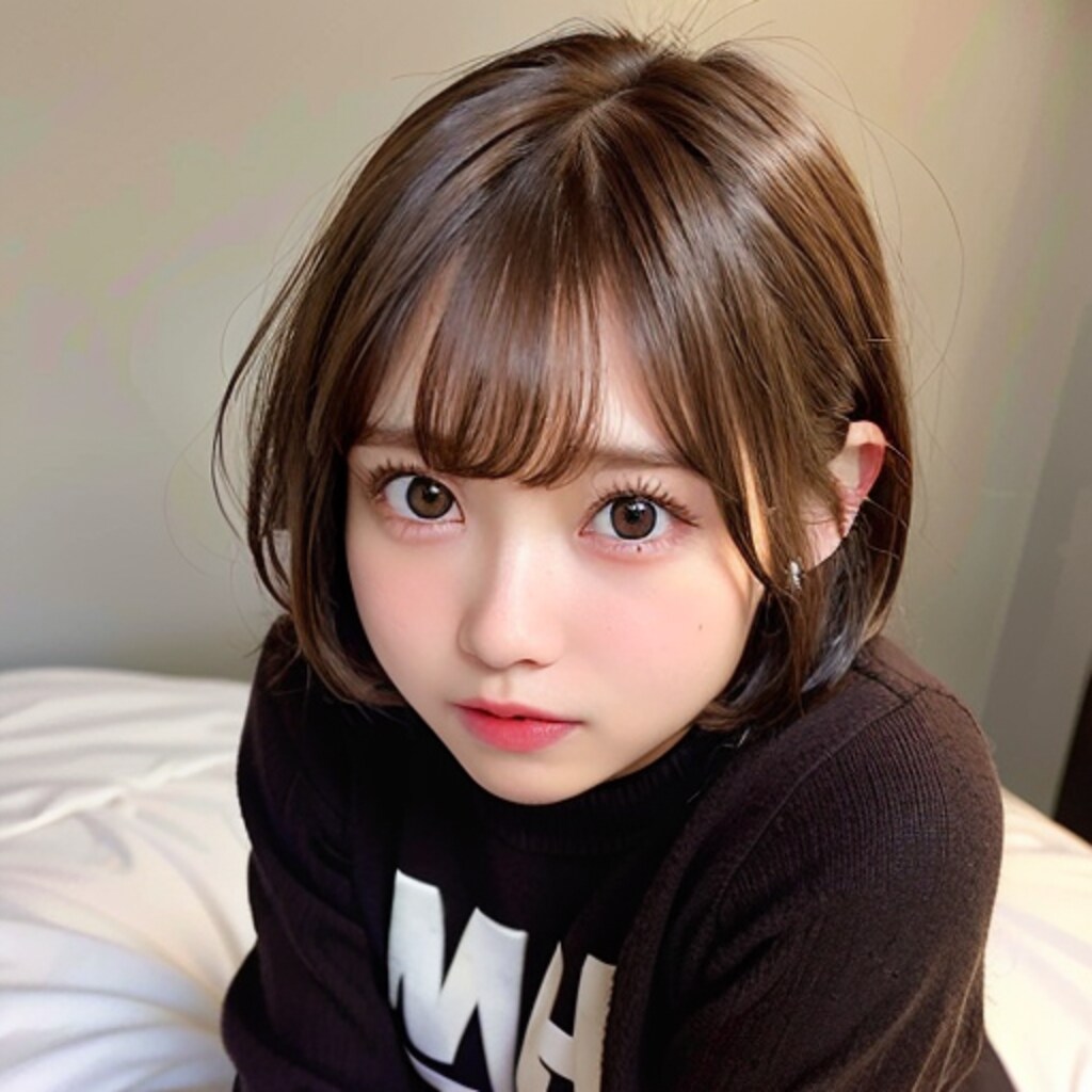 ショートヘアとベッド