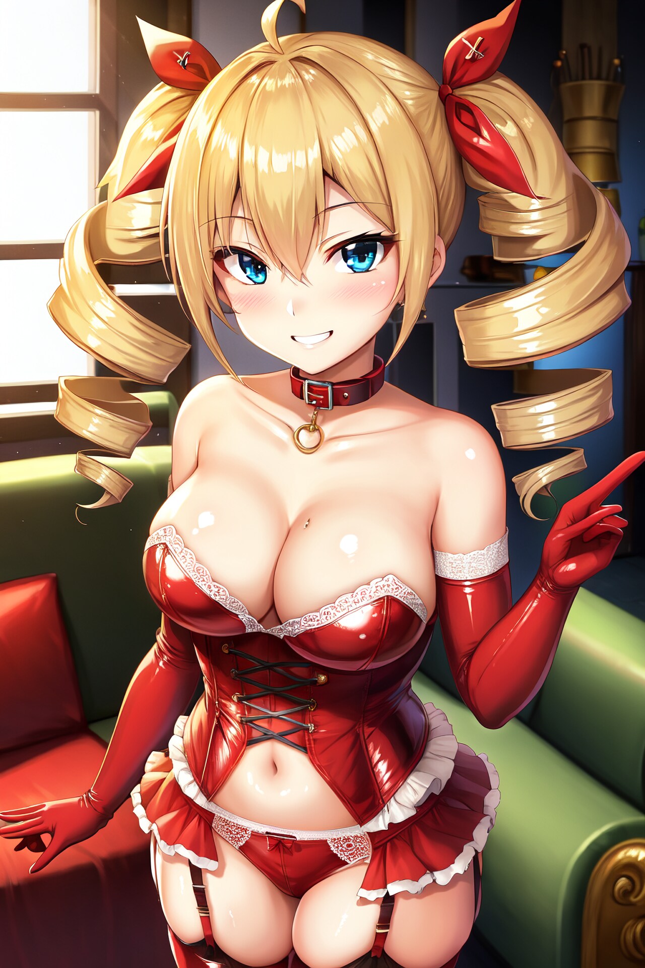 金髪縦ロールお嬢様風赤ボンデージ女王様ちゃん試作HolaraAI