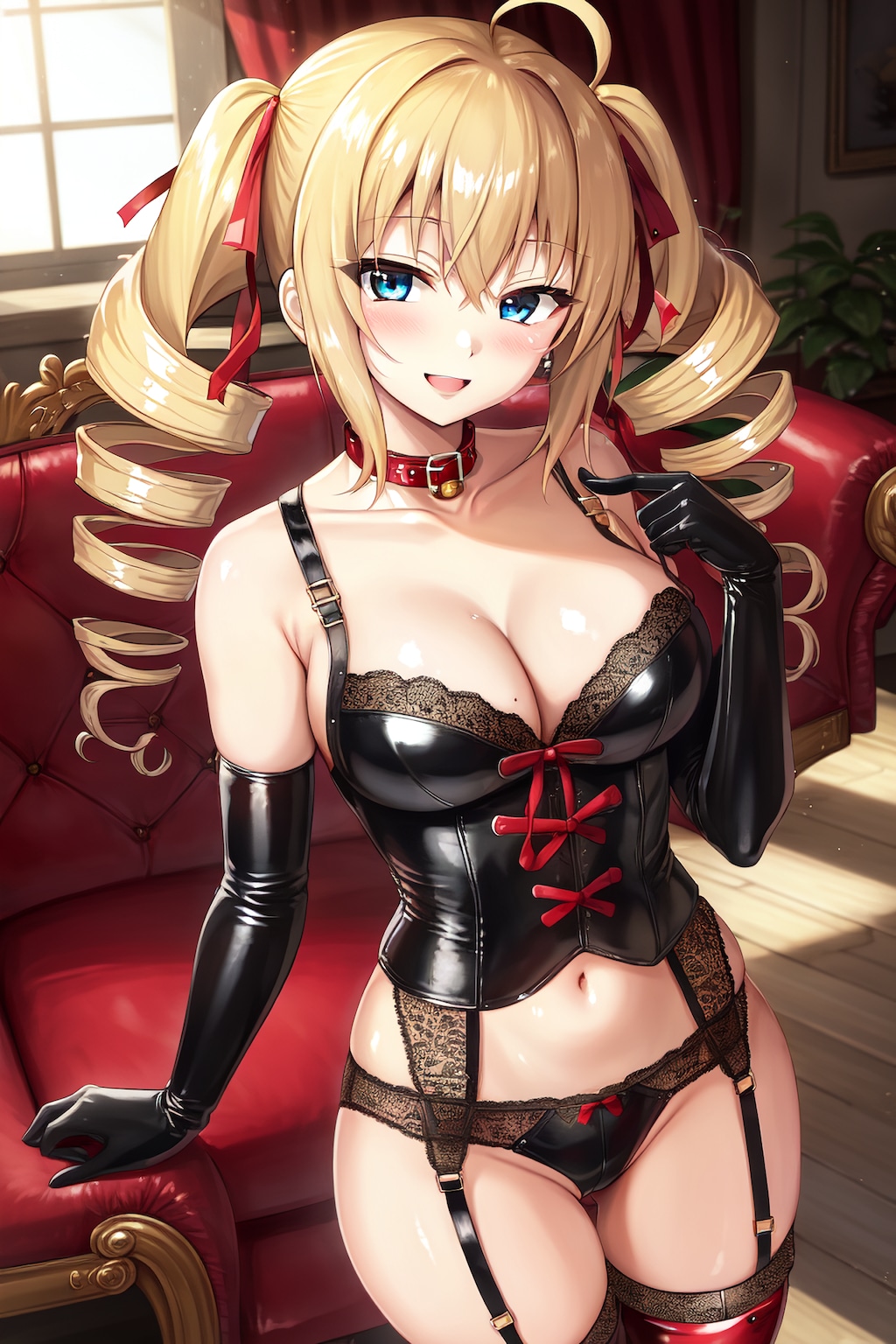 金髪縦ロールお嬢様風赤ボンデージ女王様ちゃん試作HolaraAI