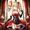 金髪縦ロールお嬢様風赤ボンデージ女王様ちゃん試作HolaraAI 2枚目