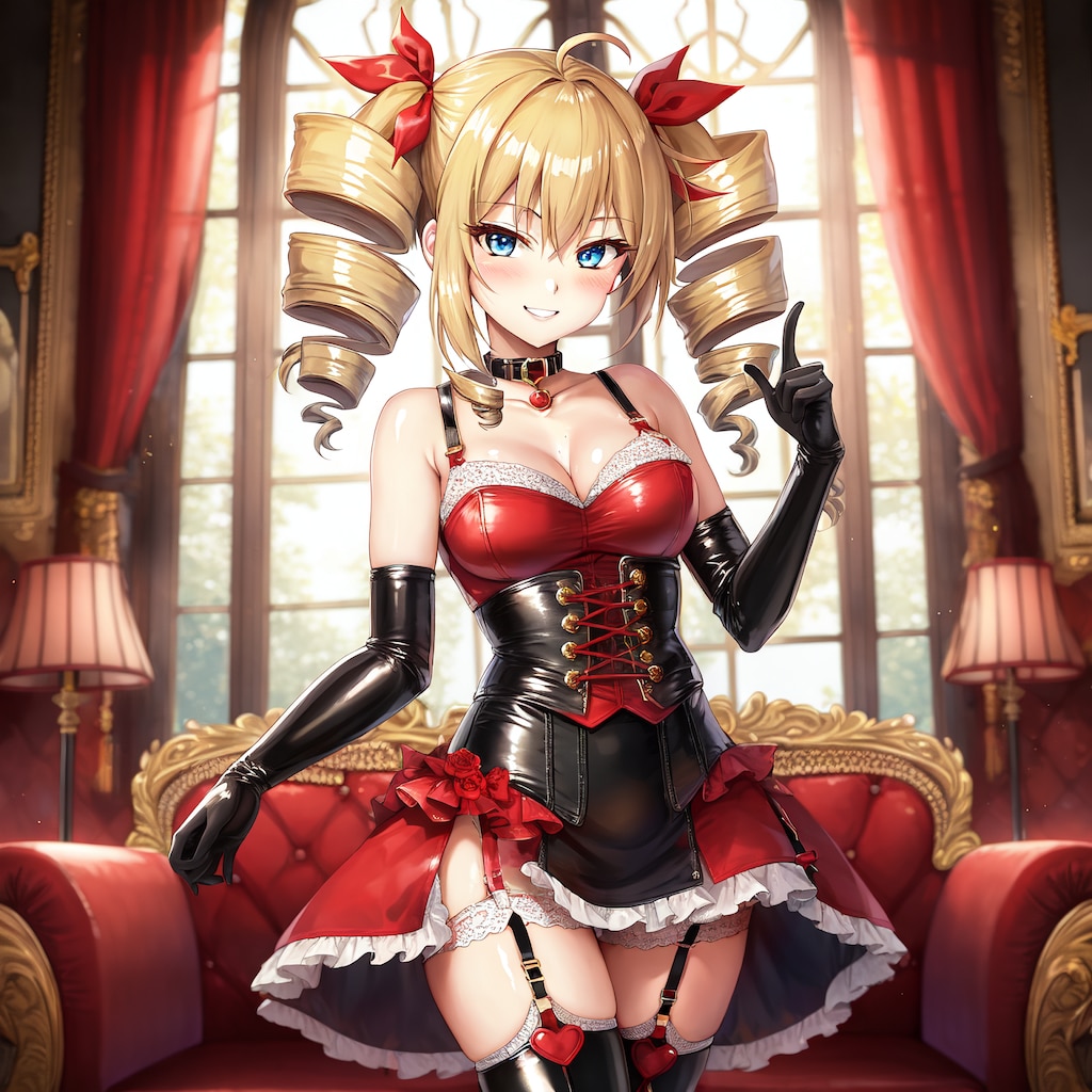 金髪縦ロールお嬢様風赤ボンデージ女王様ちゃん試作HolaraAI