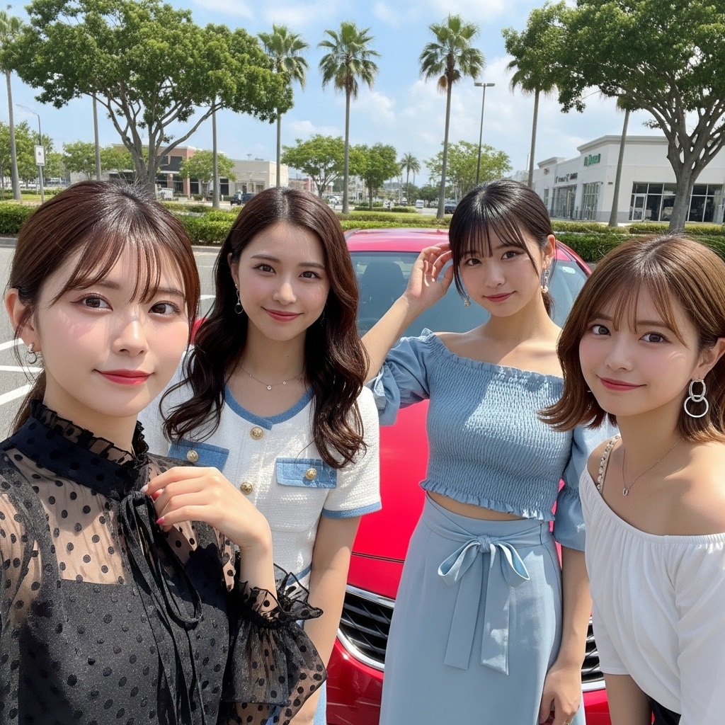 初ドライブに出かける女子大生