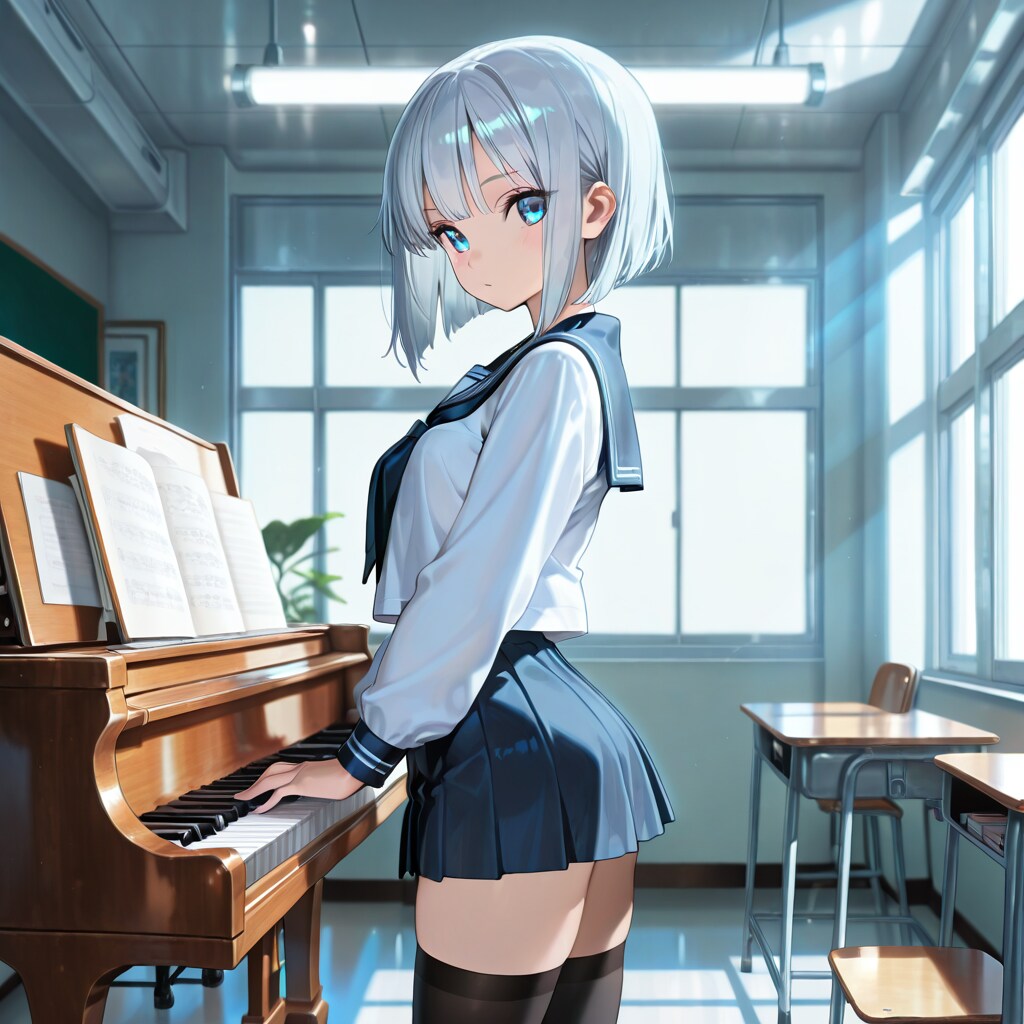 銀髪は至高、ピアノってひんやりしてるよね | の人気AIイラスト・グラビア
