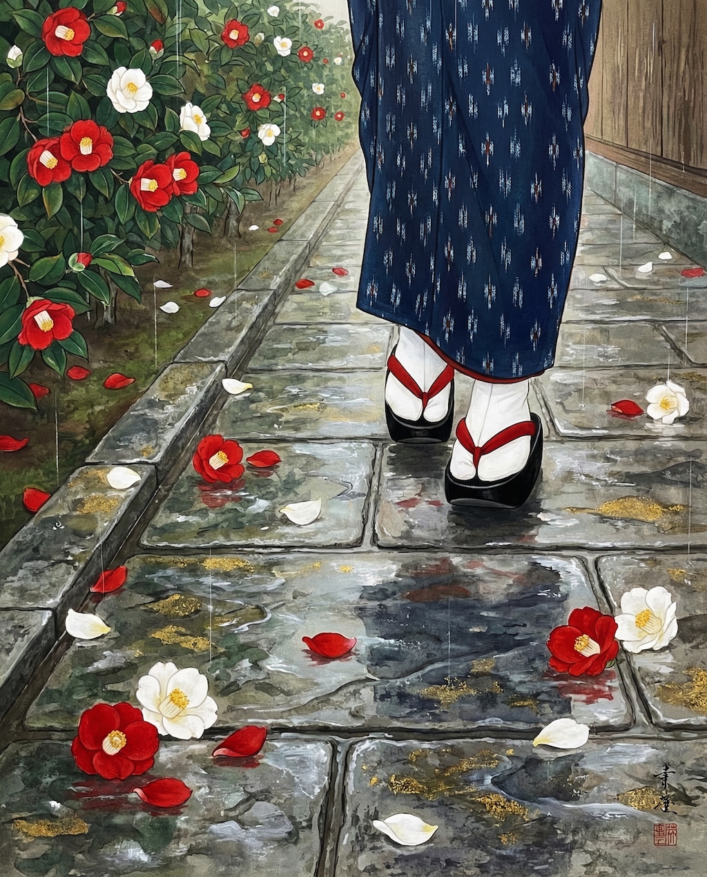 赤い椿白い椿と落ちにけり