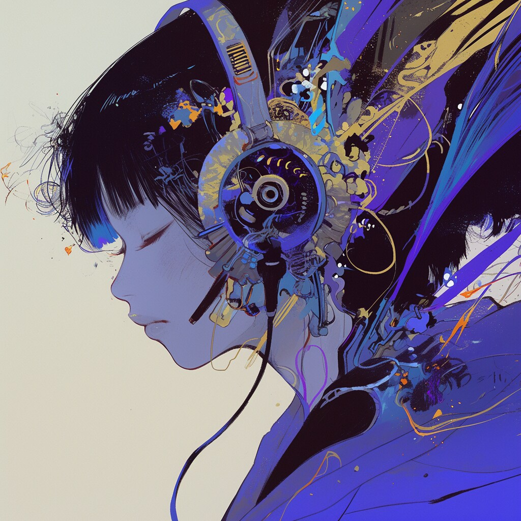 Profile of a girl, featuring headphones