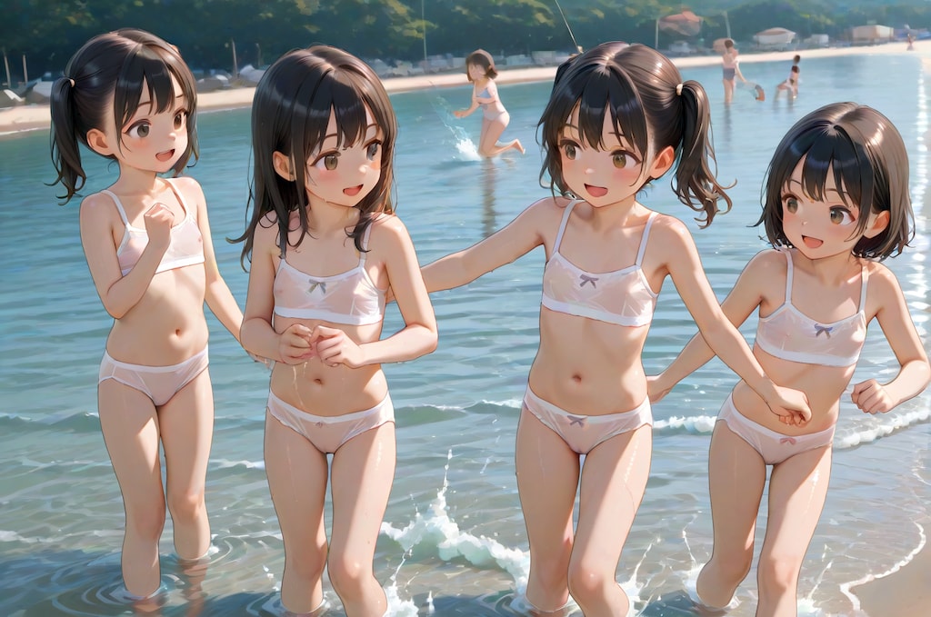 [12枚]【R15違反・ロリ版】「うちの田舎は寂れた漁村で遊びといえば海水浴だけ。誰も気にしないから下着で飛び込んで、あとで親に怒られるのよw」（水と少女・大人向け１４４の２）
