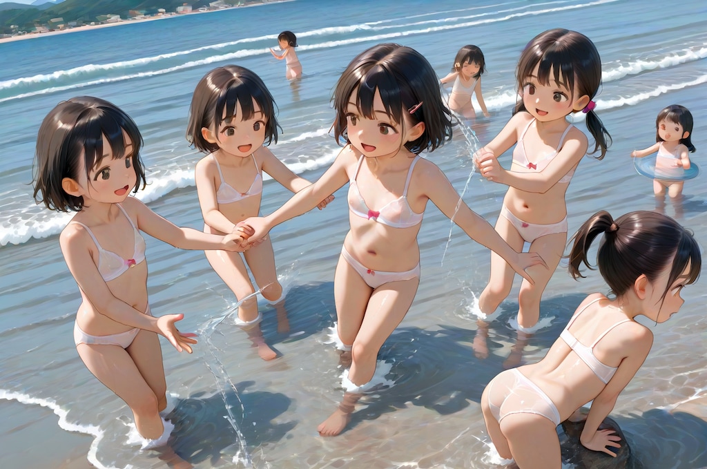 [12枚]【R15違反・ロリ版】「うちの田舎は寂れた漁村で遊びといえば海水浴だけ。誰も気にしないから下着で飛び込んで、あとで親に怒られるのよw」（水と少女・大人向け１４４の２）