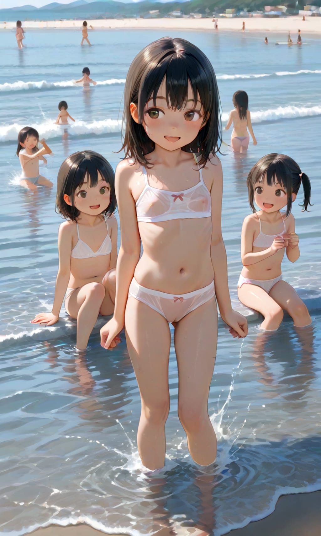 [12枚]【R15違反・ロリ版】「うちの田舎は寂れた漁村で遊びといえば海水浴だけ。誰も気にしないから下着で飛び込んで、あとで親に怒られるのよw」（水と少女・大人向け１４４の２）