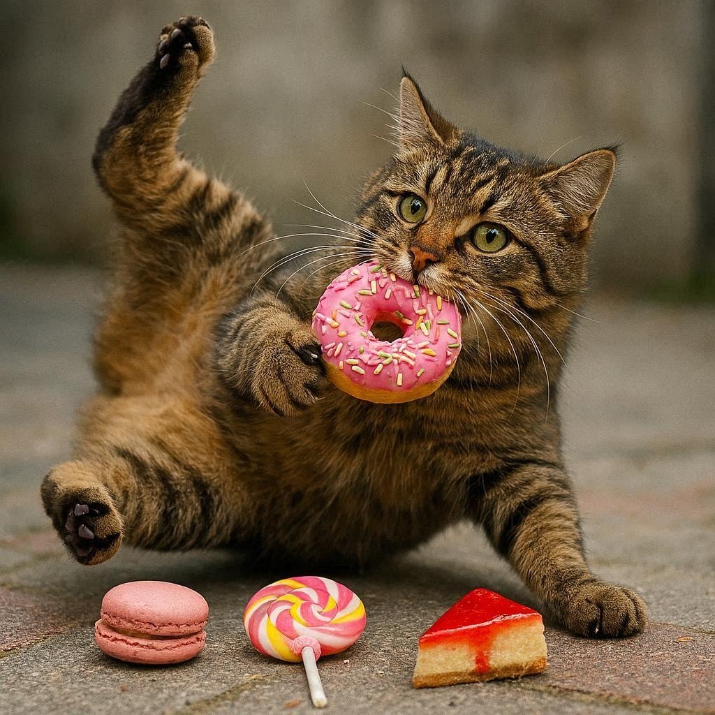 甘味を食べる猫