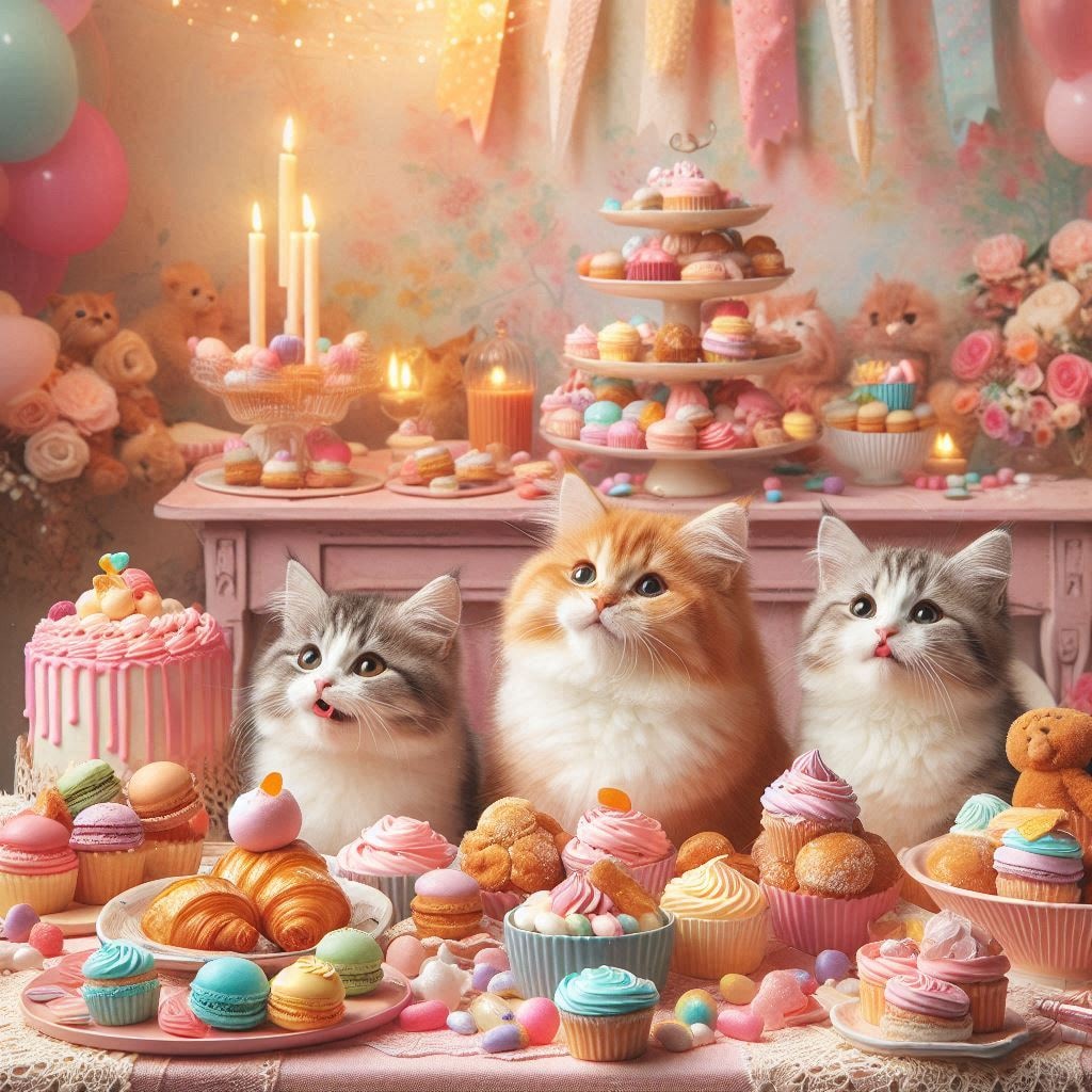 甘味を食べる猫