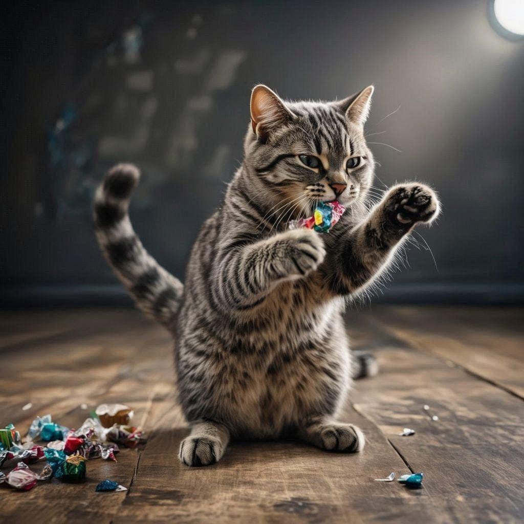 甘味を食べる猫