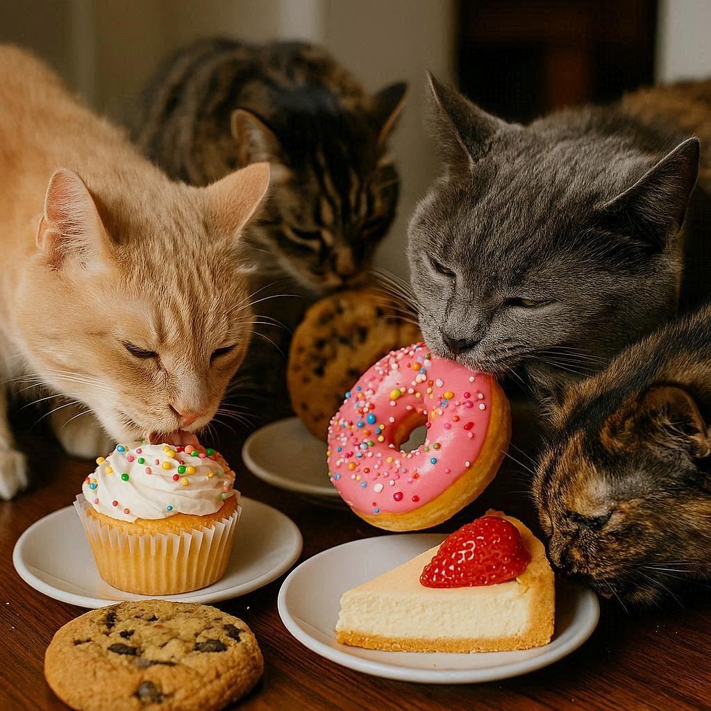 甘味を食べる猫