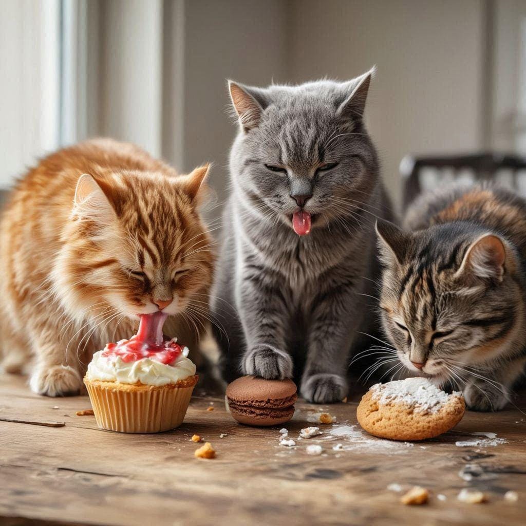 甘味を食べる猫