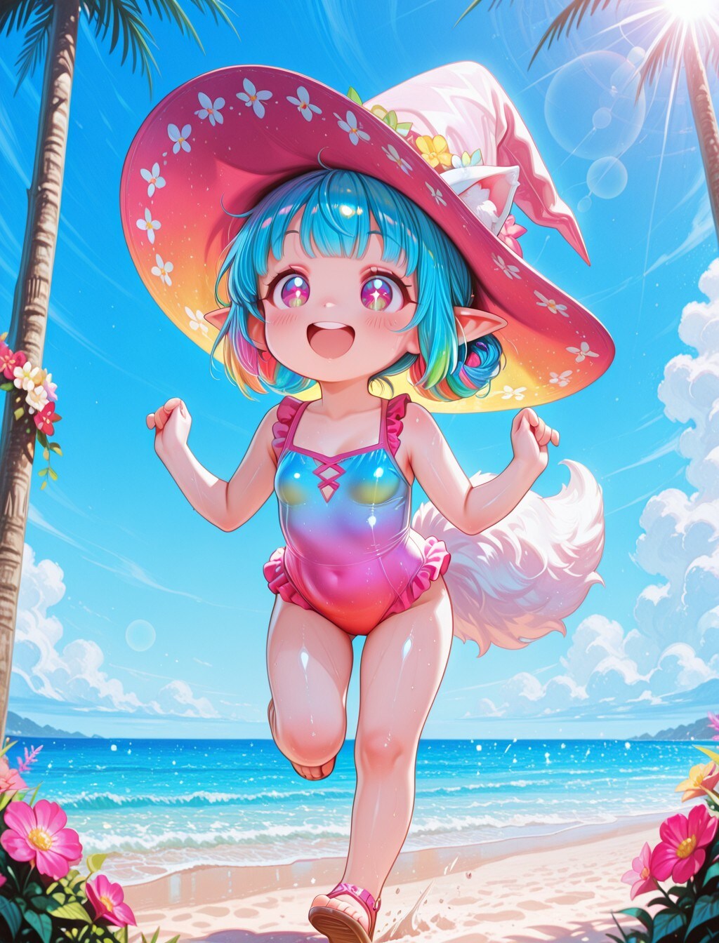 8枚）ビーチを走る魔女っ子さん
