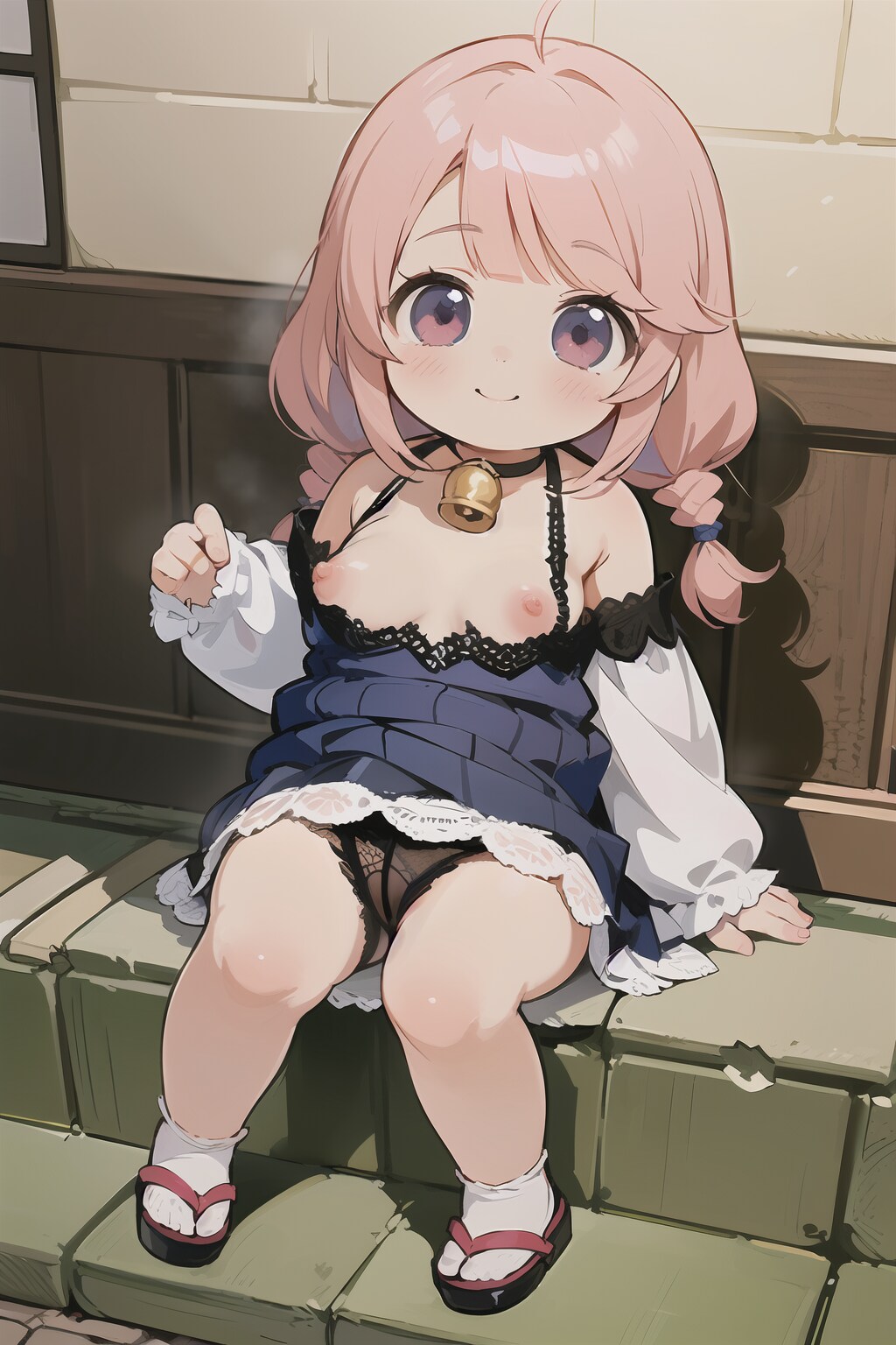 ピンク髪鈴付き娘がいろいろポロリ