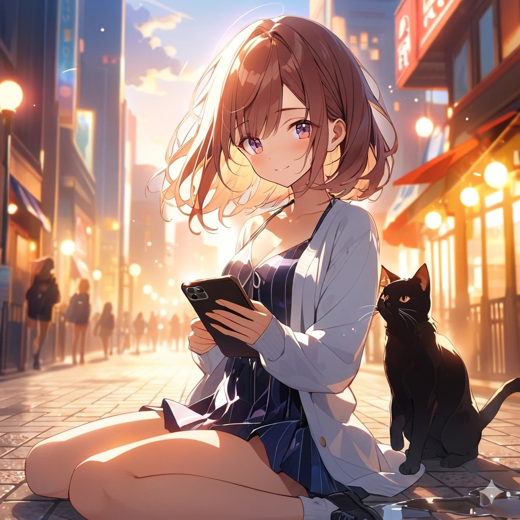 夕陽と黒猫、寄り添う放課後。