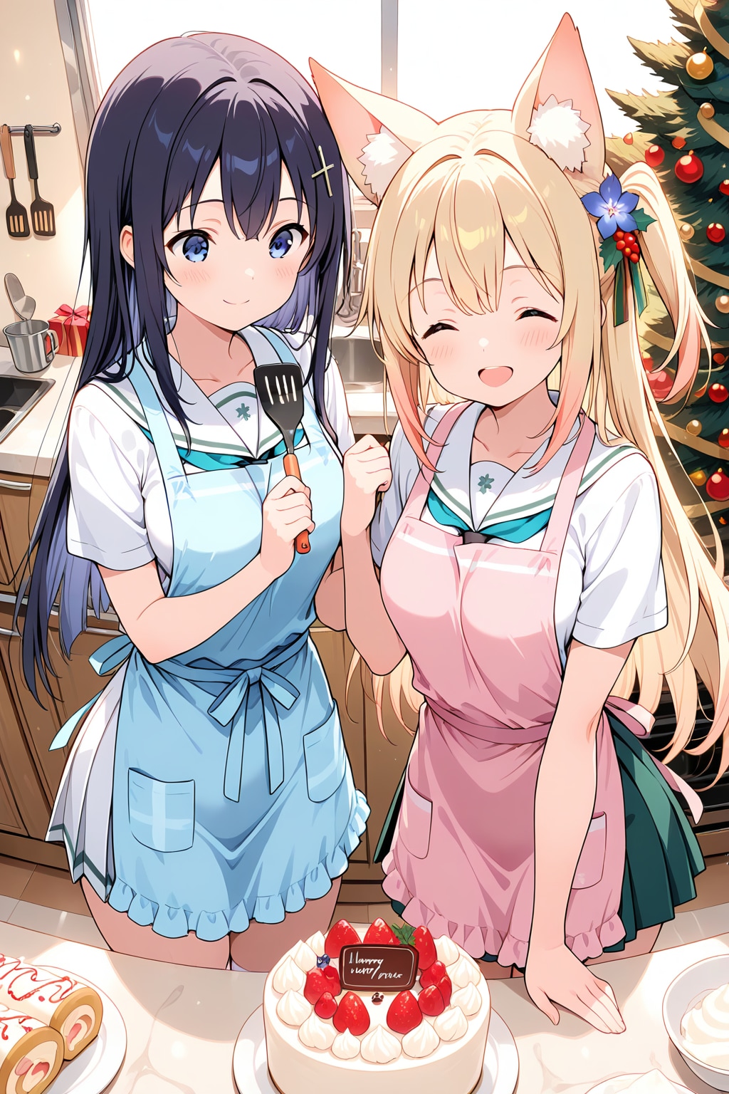 ２人で頑張って作ったクリスマスケーキ🍰 | の人気AIイラスト・グラビア