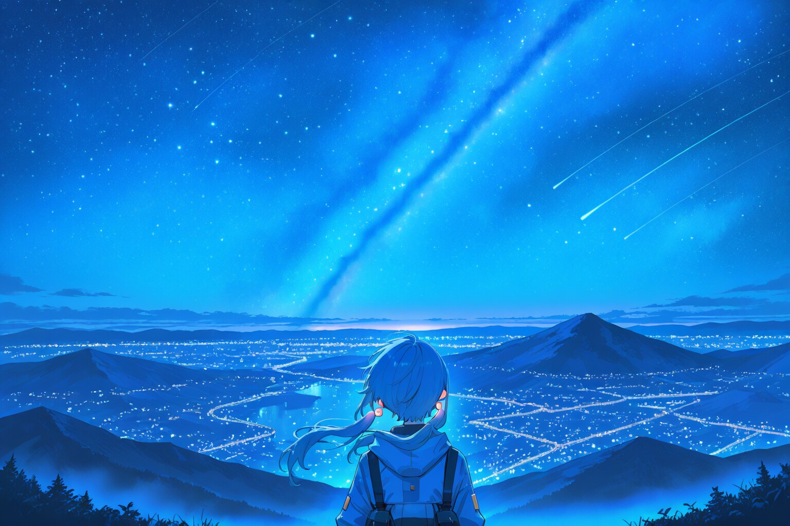 夜景と山ガール