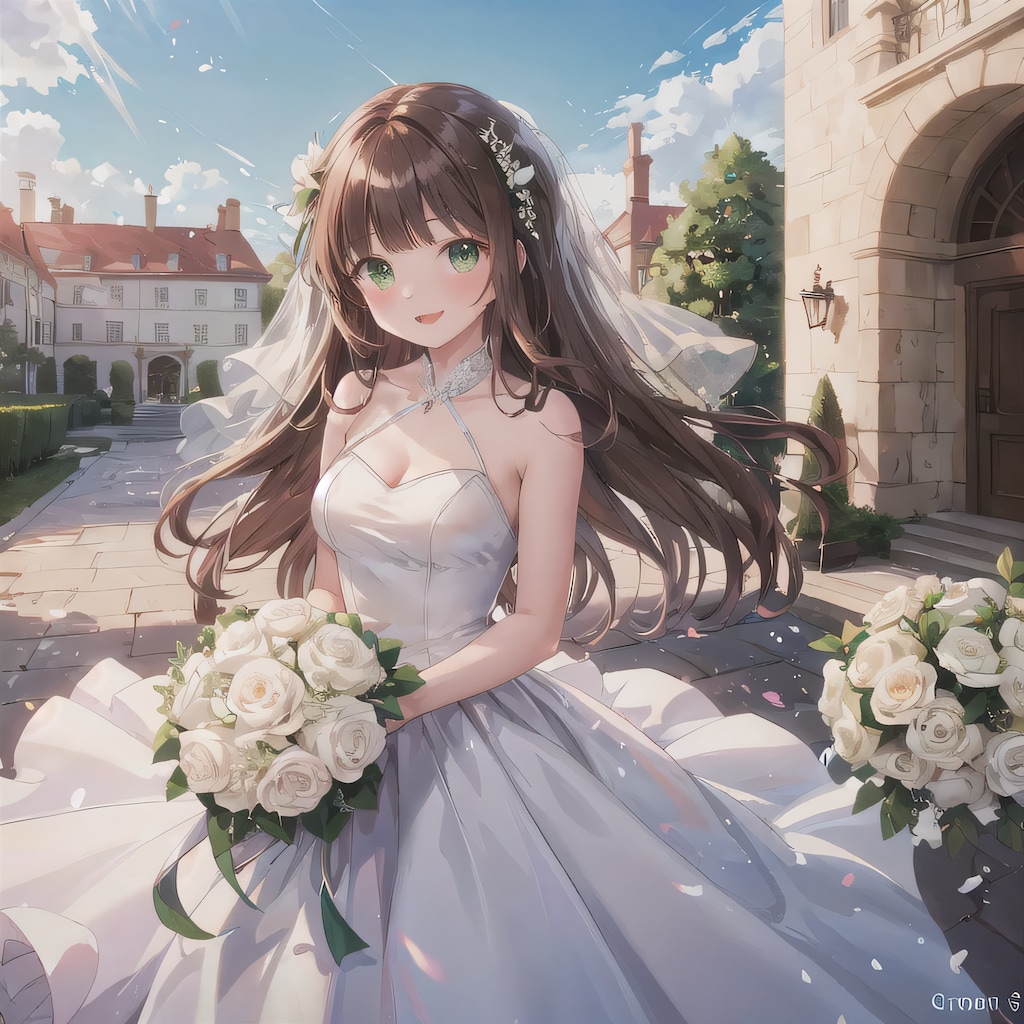 茶髪ロングでウェディングドレスの少女１０