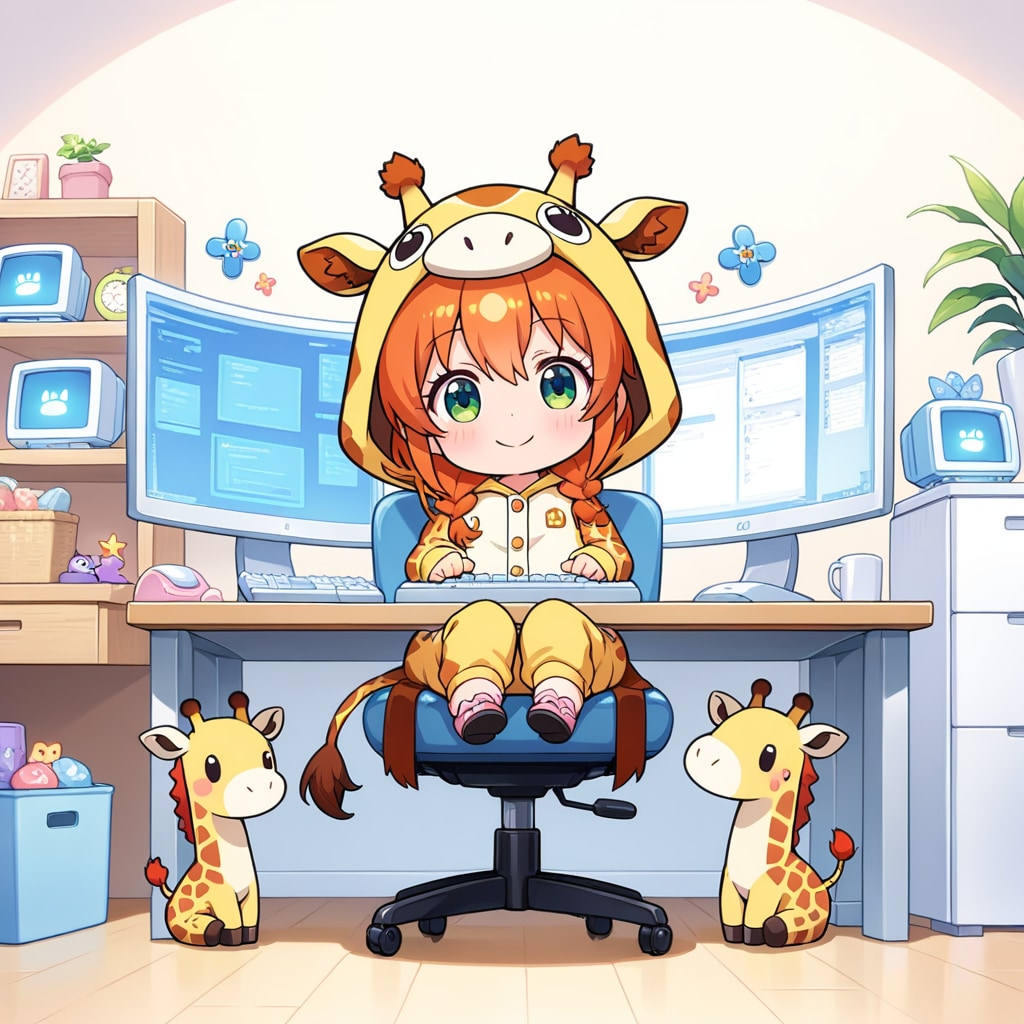 プログラマーのキリン着ぐるみちび子ちゃん