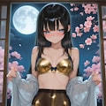 金色下着&パンストのふたなり?な葵さんと夜桜(ちちぷい版) 2枚目