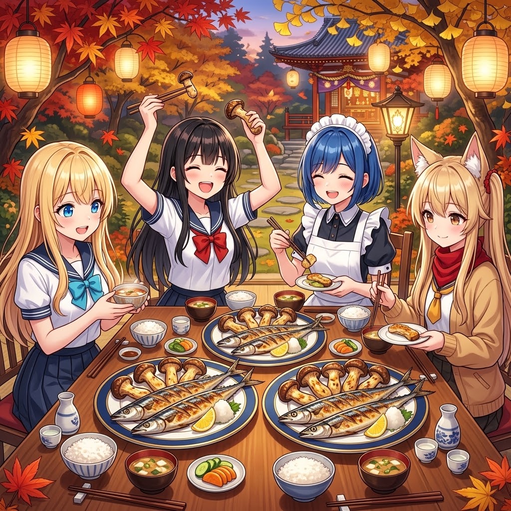 秋の味謎のお皿で晩餐だ　弾 | の人気AIイラスト・グラビア