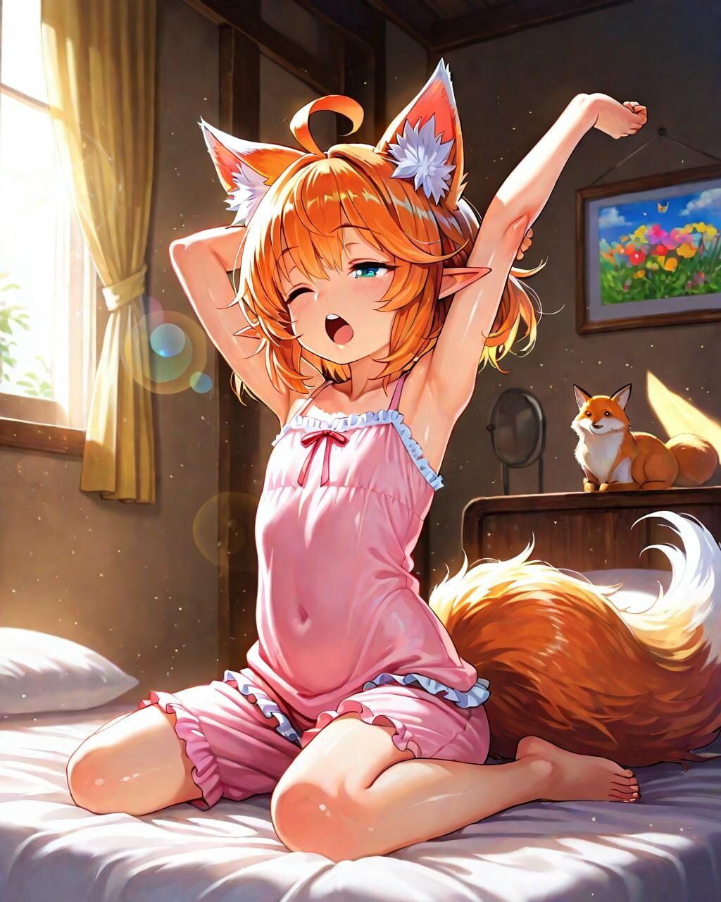 12枚）寝起きのキツネ娘さん