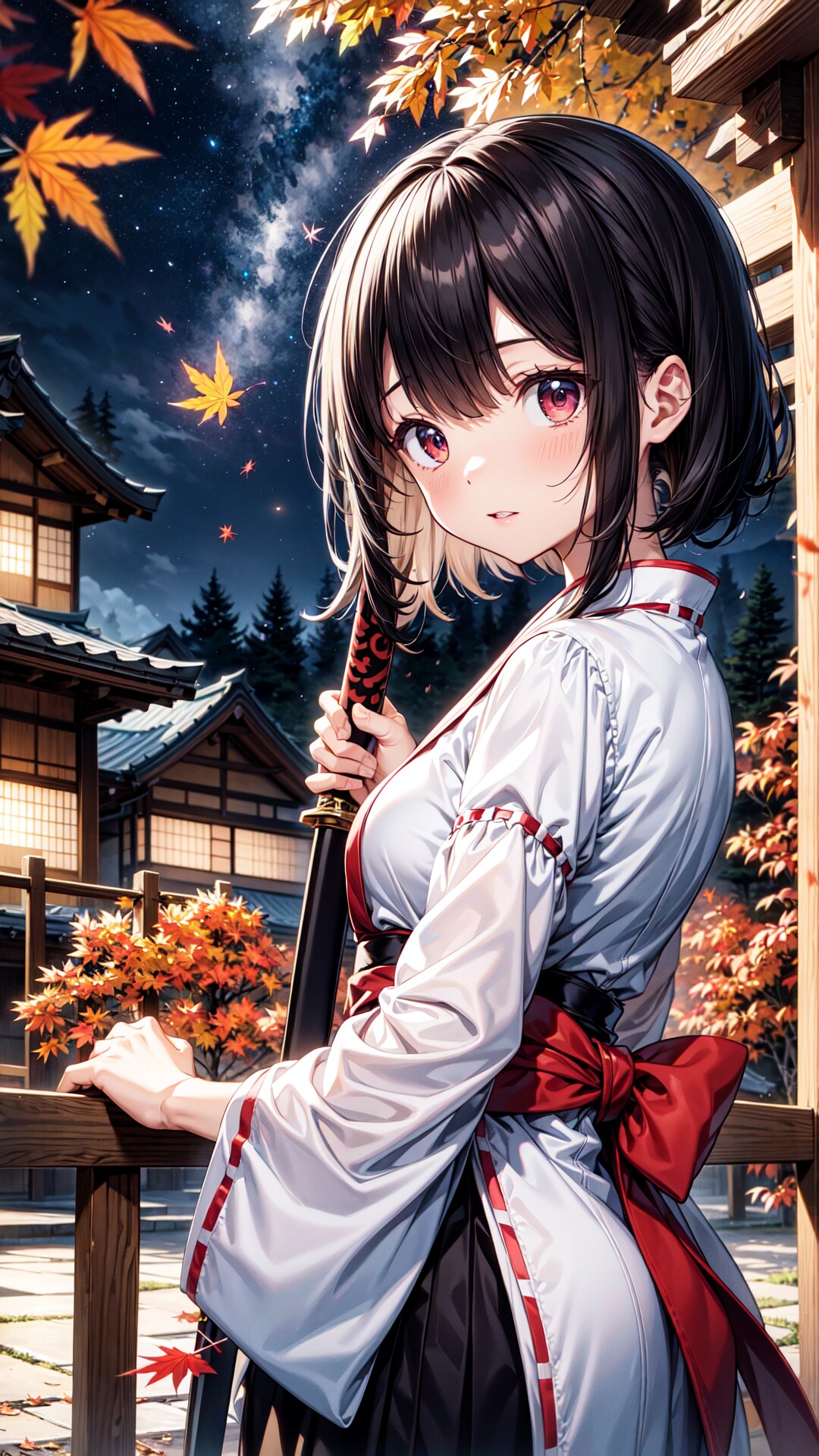 秋の夜の巫女さん