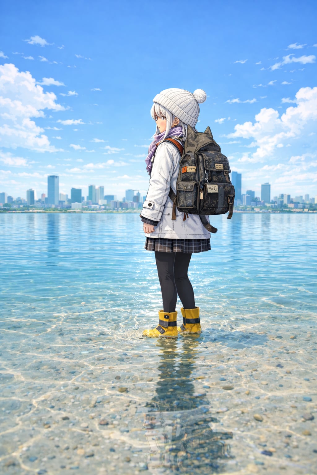 浅瀬に立つ、都市へ向かう足音 | の人気AIイラスト・グラビア