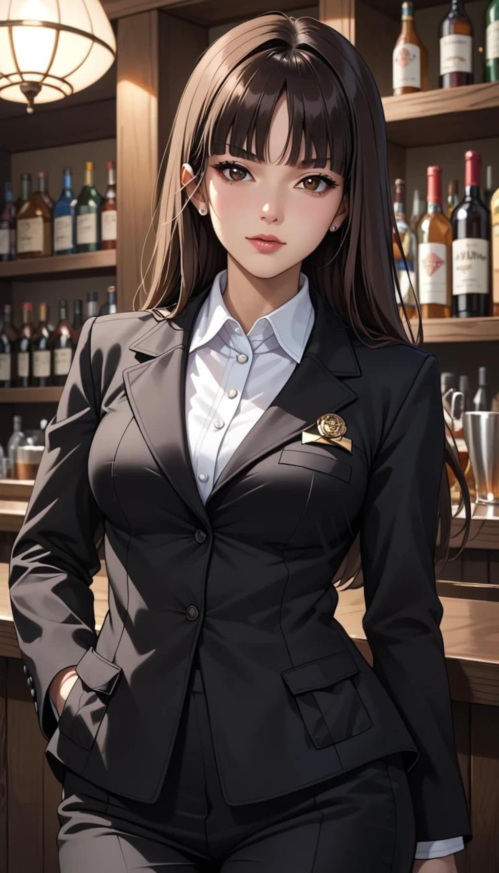 バーで出会った黒髪美女