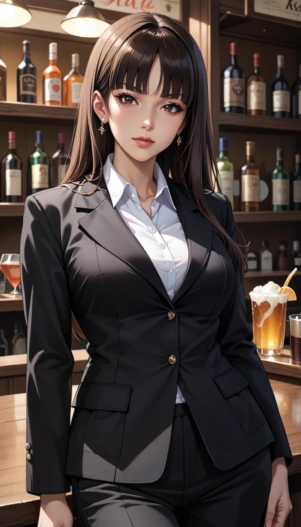 バーで出会った黒髪美女