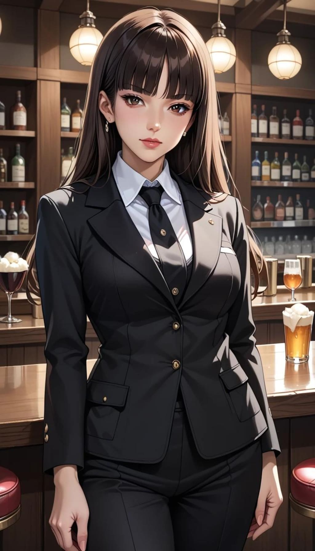 バーで出会った黒髪美女