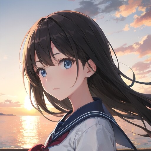 夕暮れの海のそばで | の人気AIイラスト・グラビア