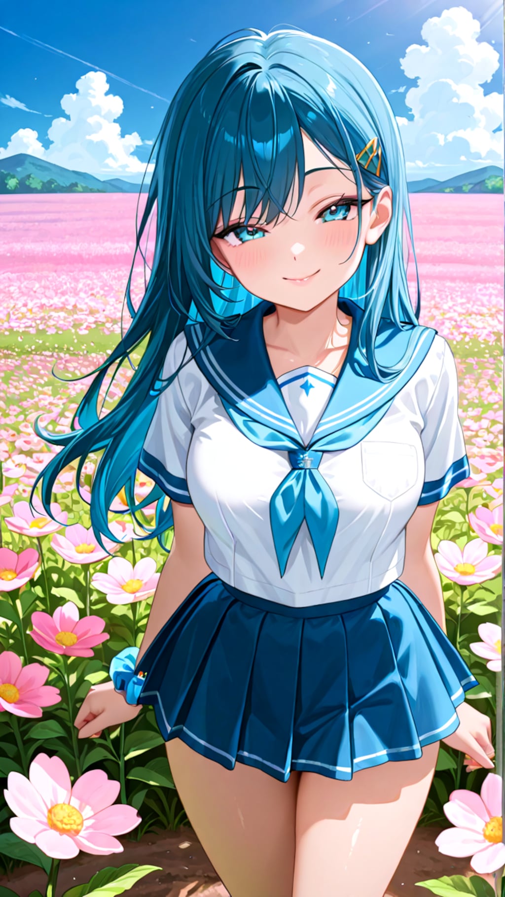 お花畑とセーラーお姉やん