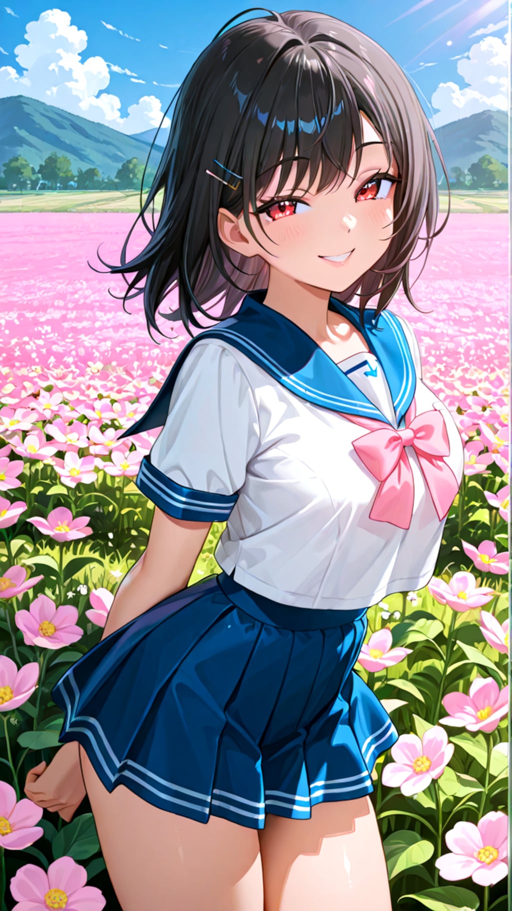 お花畑とセーラーお姉やん