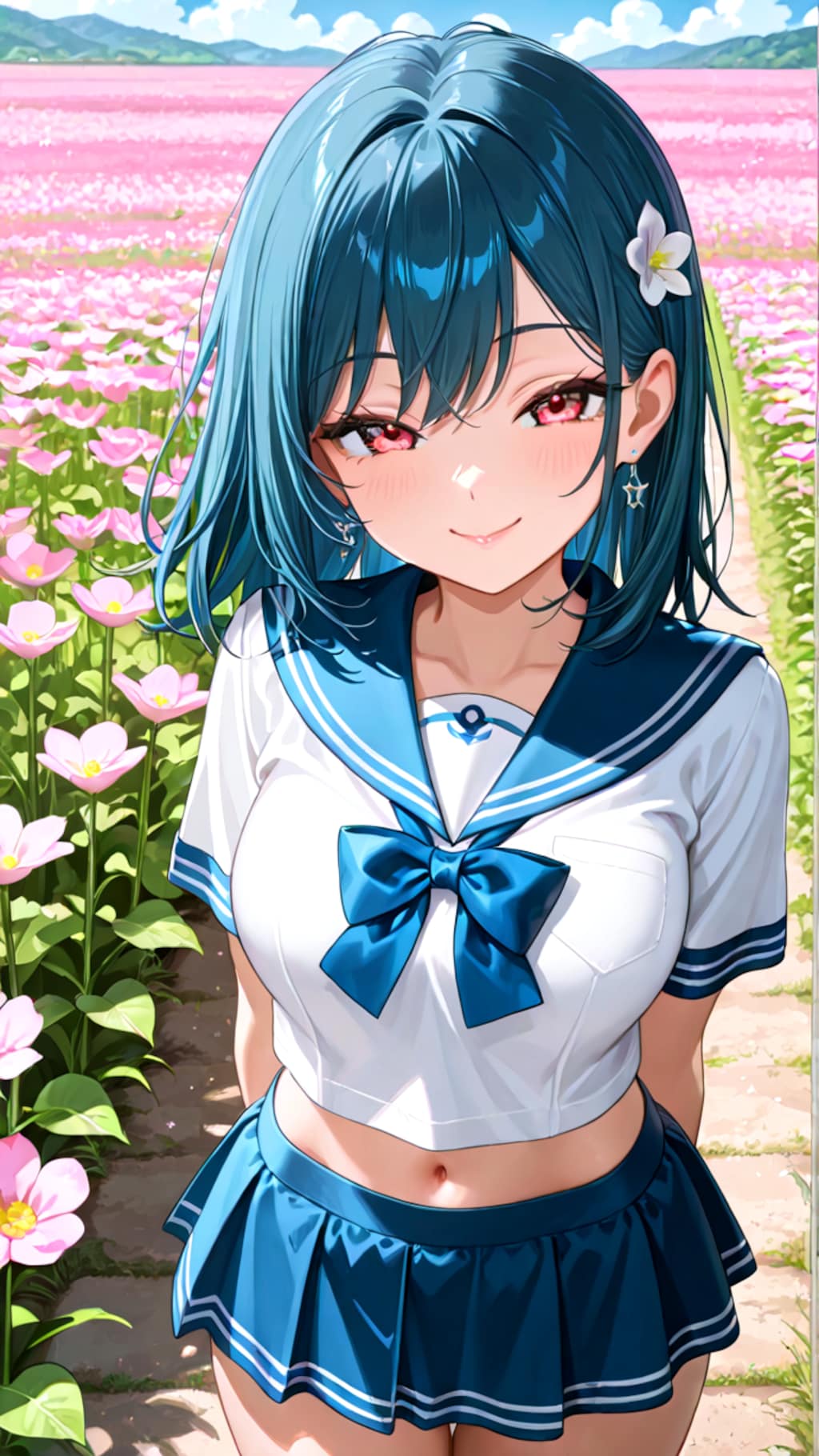 お花畑とセーラーお姉やん