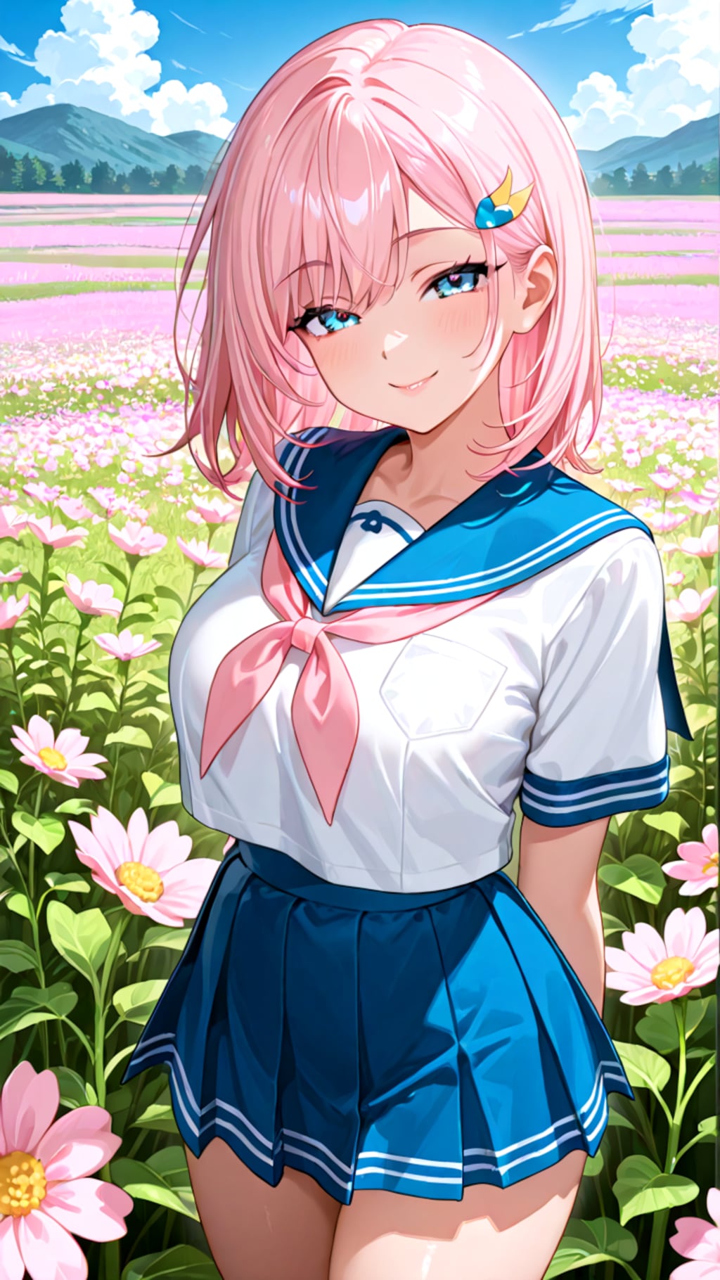 お花畑とセーラーお姉やん