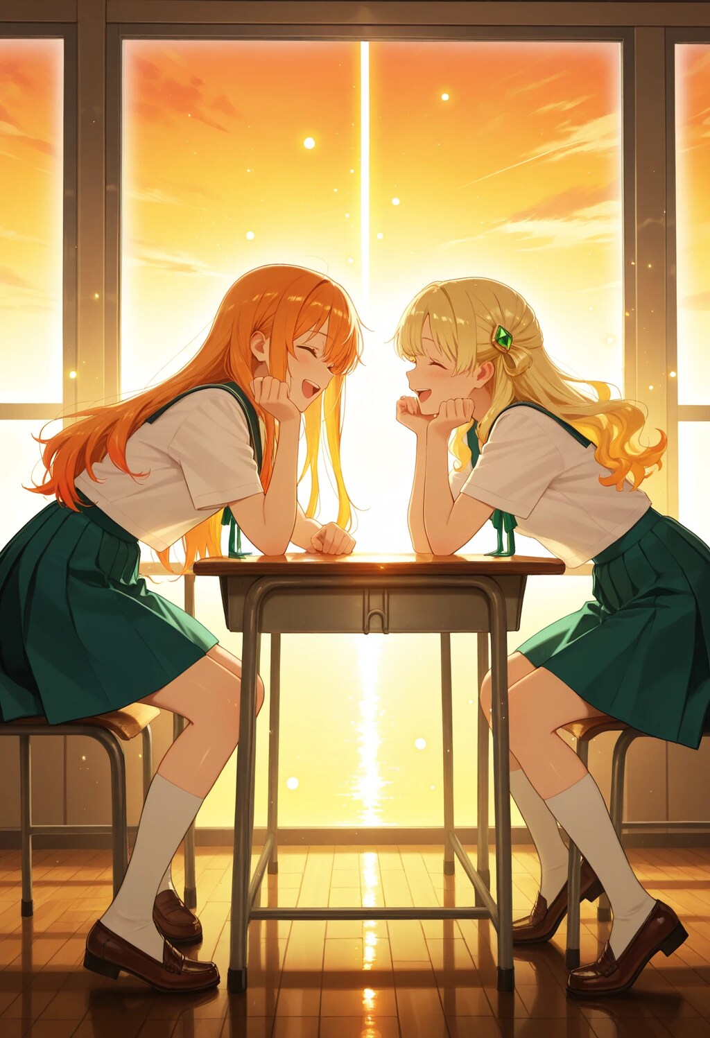 教室で笑いあう少女2