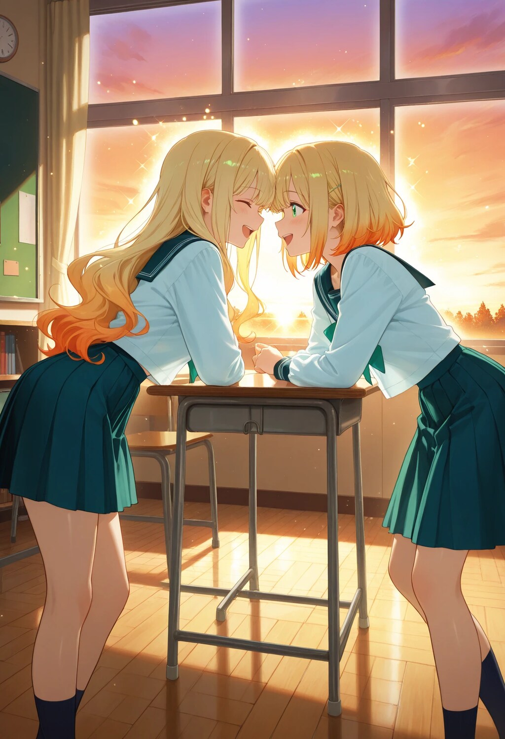 教室で笑いあう少女2