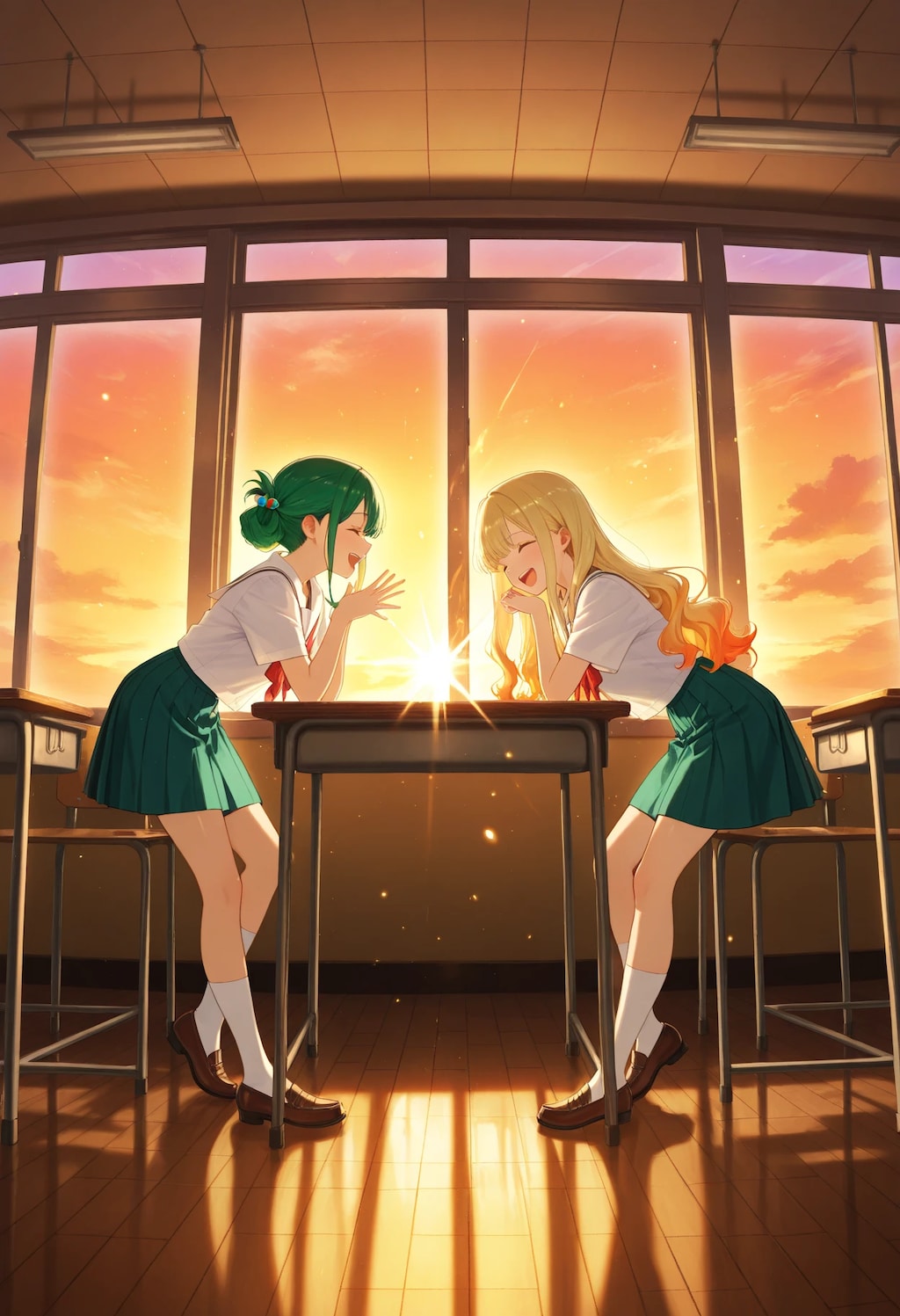 教室で笑いあう少女2