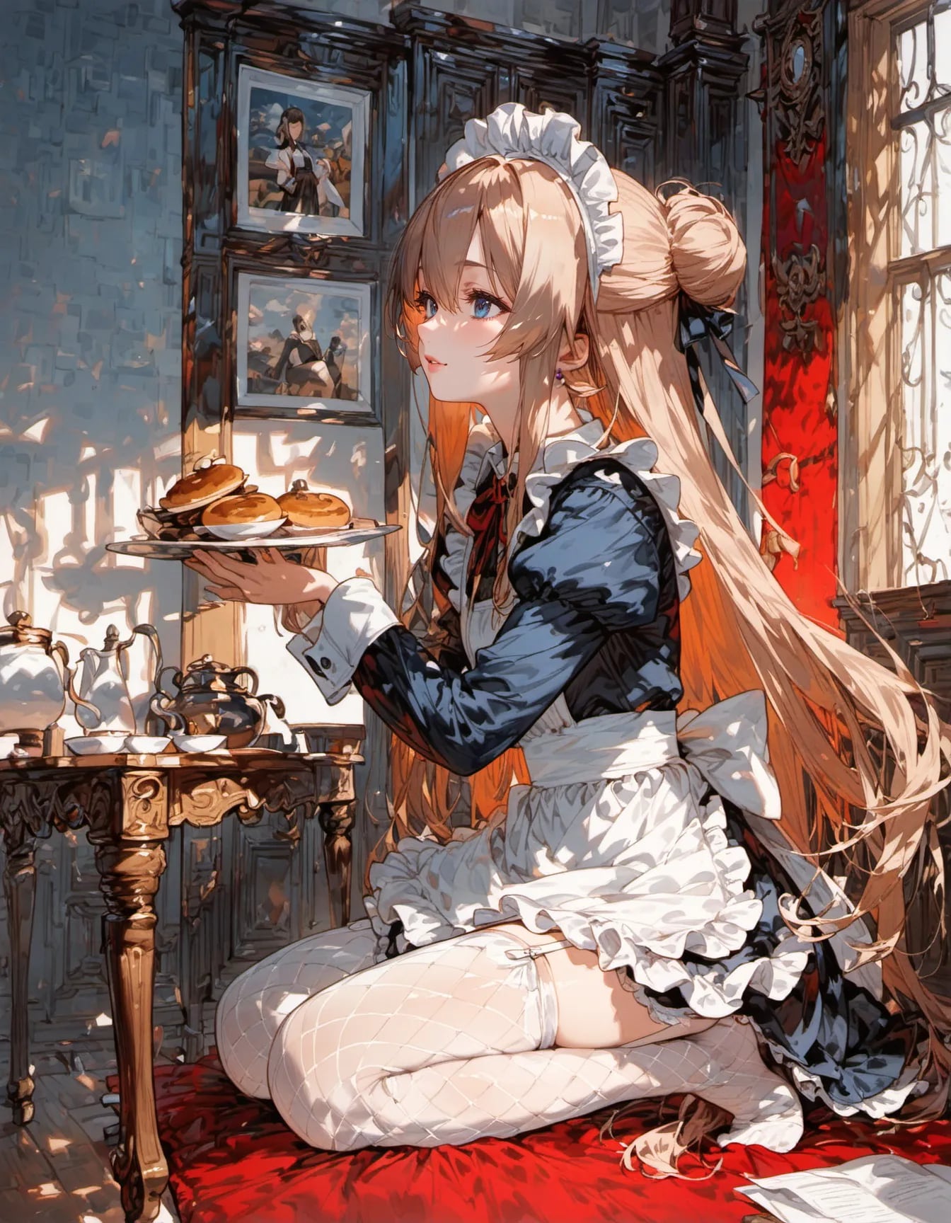 Tea Served Beneath Crimson Curtains
