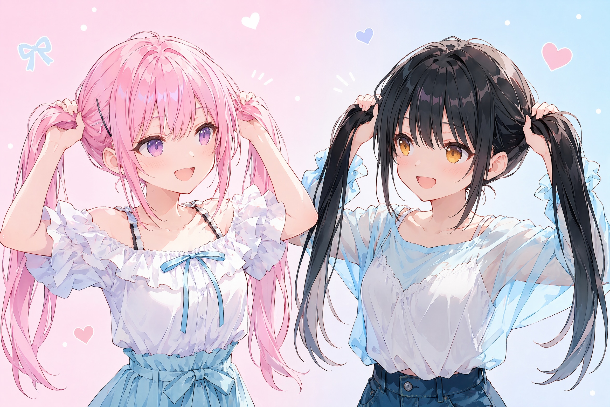 大星ふうさんと桃香で手ツインテ | の人気AIイラスト・グラビア