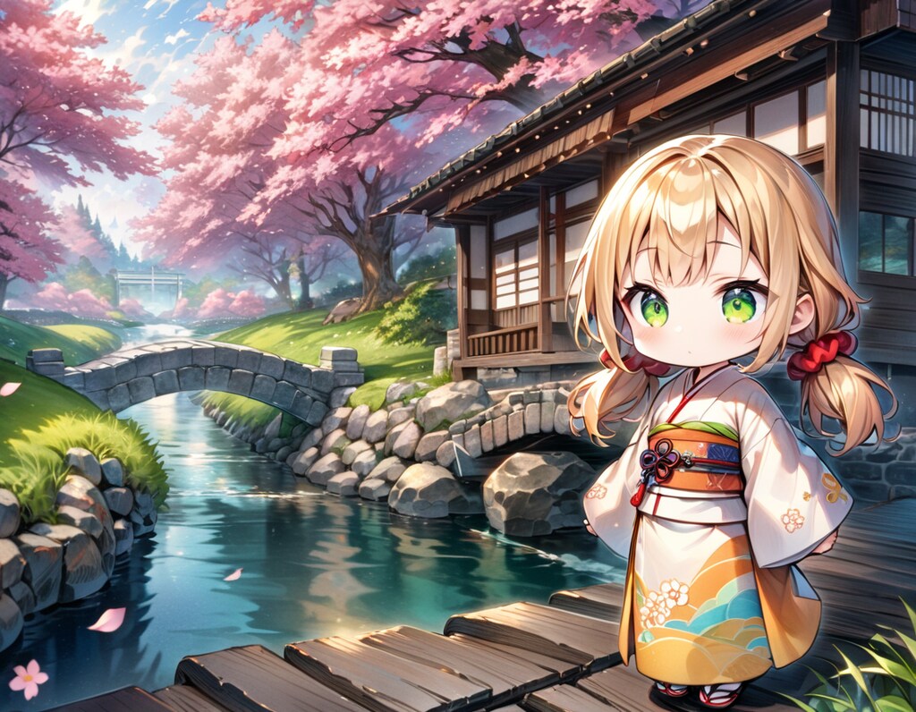桜と日本庭園と茉莉花ちゃん