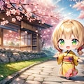 桜と日本庭園と茉莉花ちゃん 4枚目